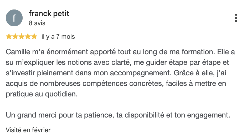 Avis Google cinq étoiles de Franck Petit