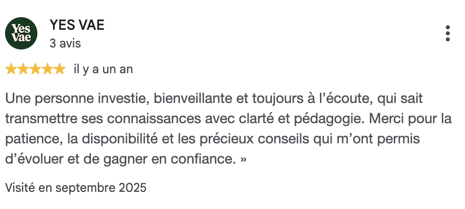 Avis Google cinq étoiles de Yes VAE